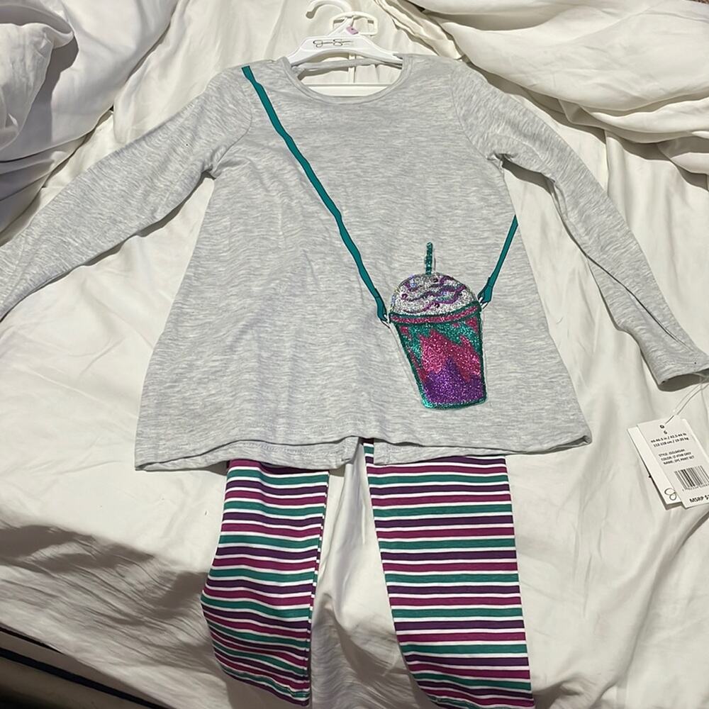 Jessica Simpson 8 back to school striped legging hi low long sleeve glitter top